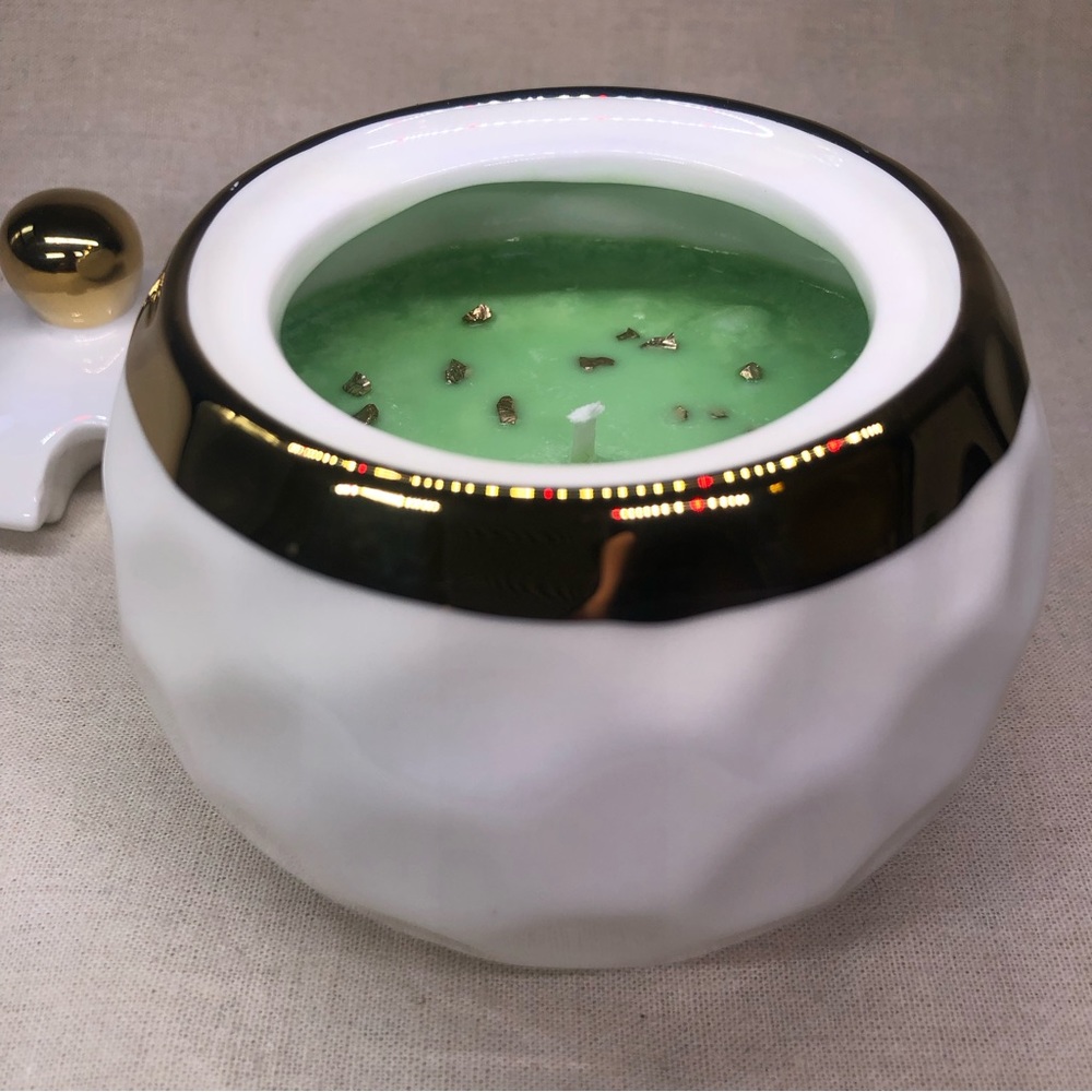 Handmade soy candle St Patrick’s Day! green with gold glitter